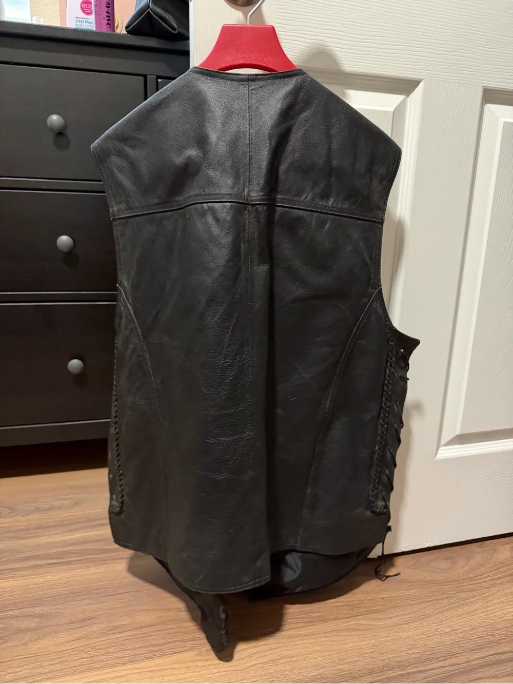 Men's Black Leather Braid-Trim Vest by Leather USA